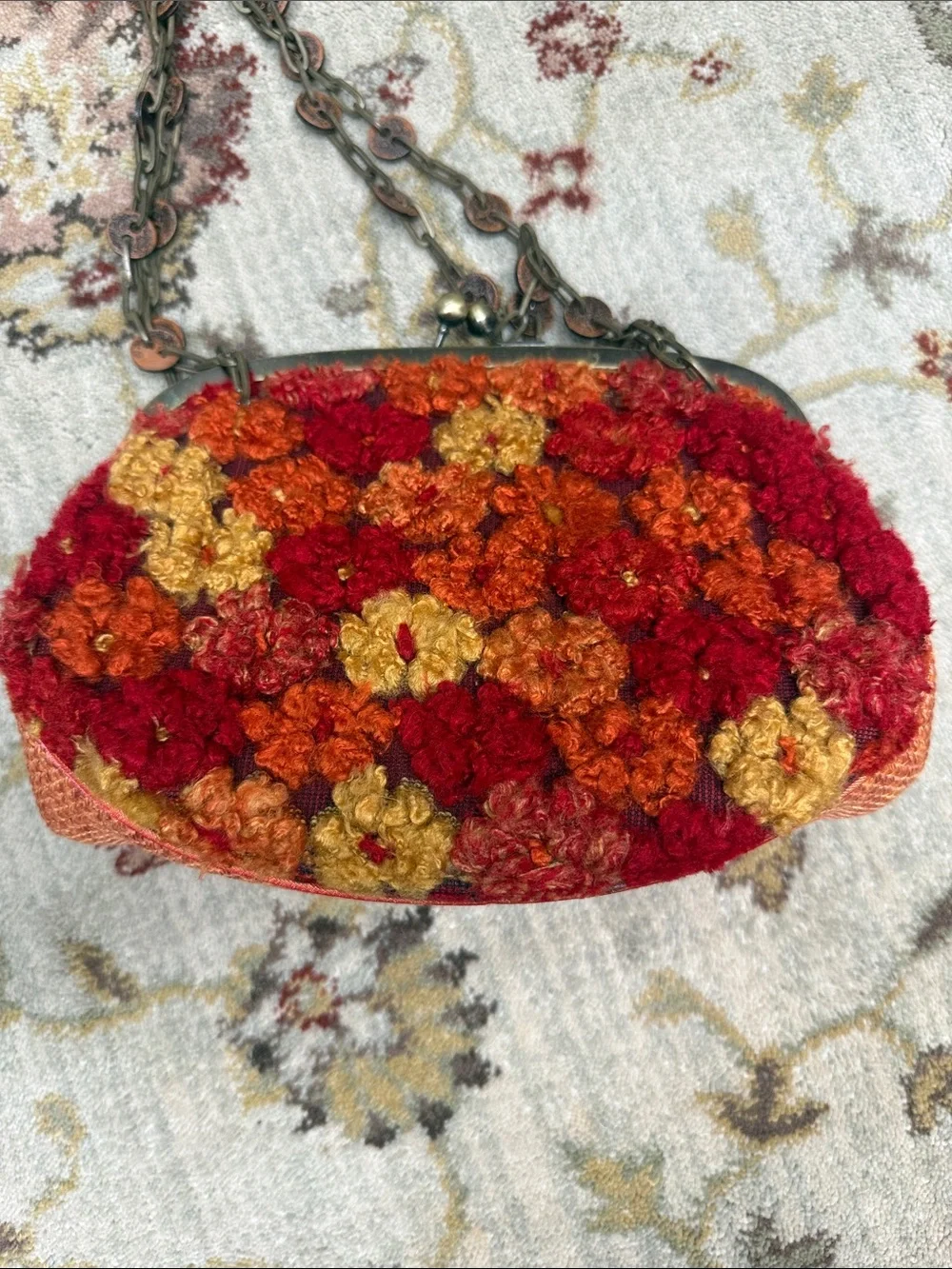 Mary Frances Embroidered Boho Beaded Clutch Handbag in Red & Orange